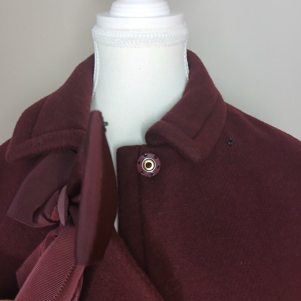 Kate Spade Chic Wool Blend Bow Cape Burgundy Size Small - Picture 3 of 7
